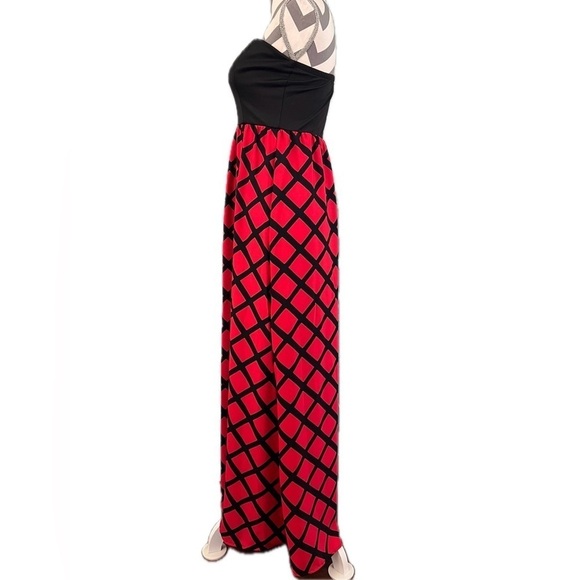 Fascination Red & Black Trellis Print Strapless Maxi Dress - Size M - Picture 7 of 9